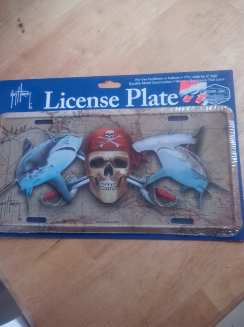 Pirate Skull & Sharks Novelty License Plate -Guy Harvey New